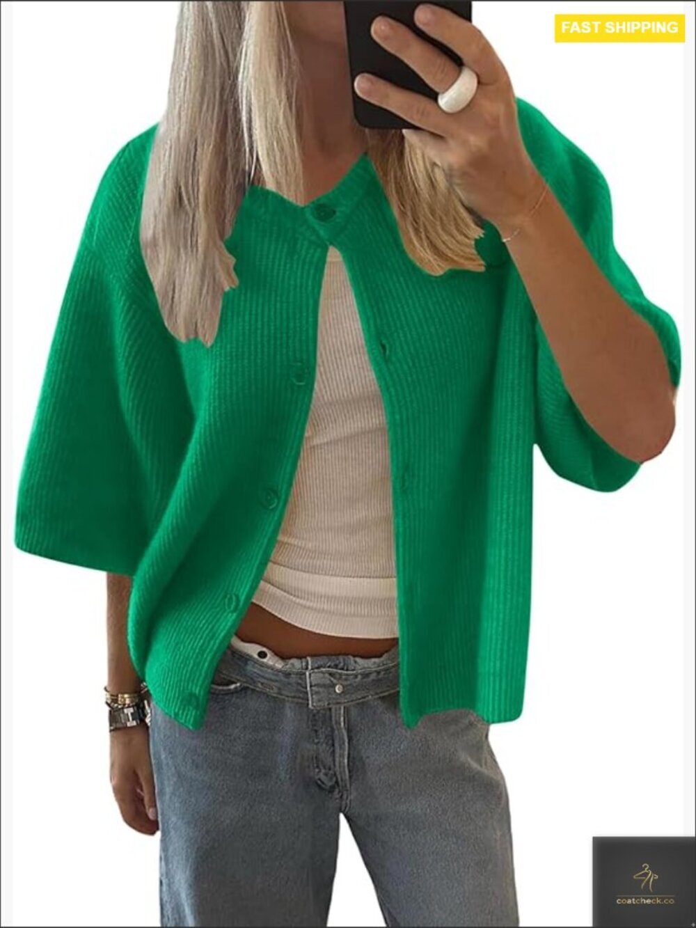 Short Sleeve Cardigan Crew Neck Button Down Lightweight Knit Trendy Y2k
